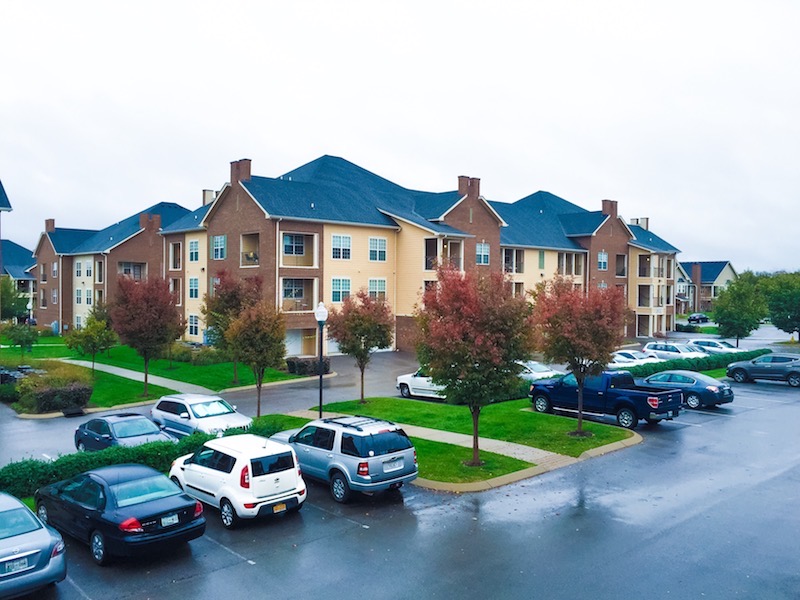 A mid-rise apartment building exterior.